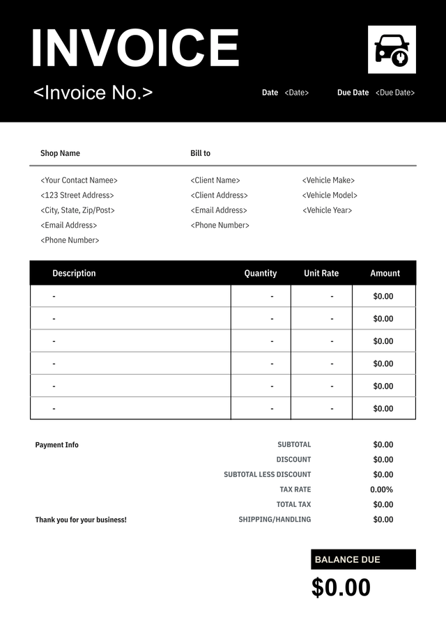 Dark contractor invoice template